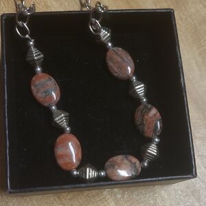 Elegant Stone and Silver Women's Adjustable Necklace-New